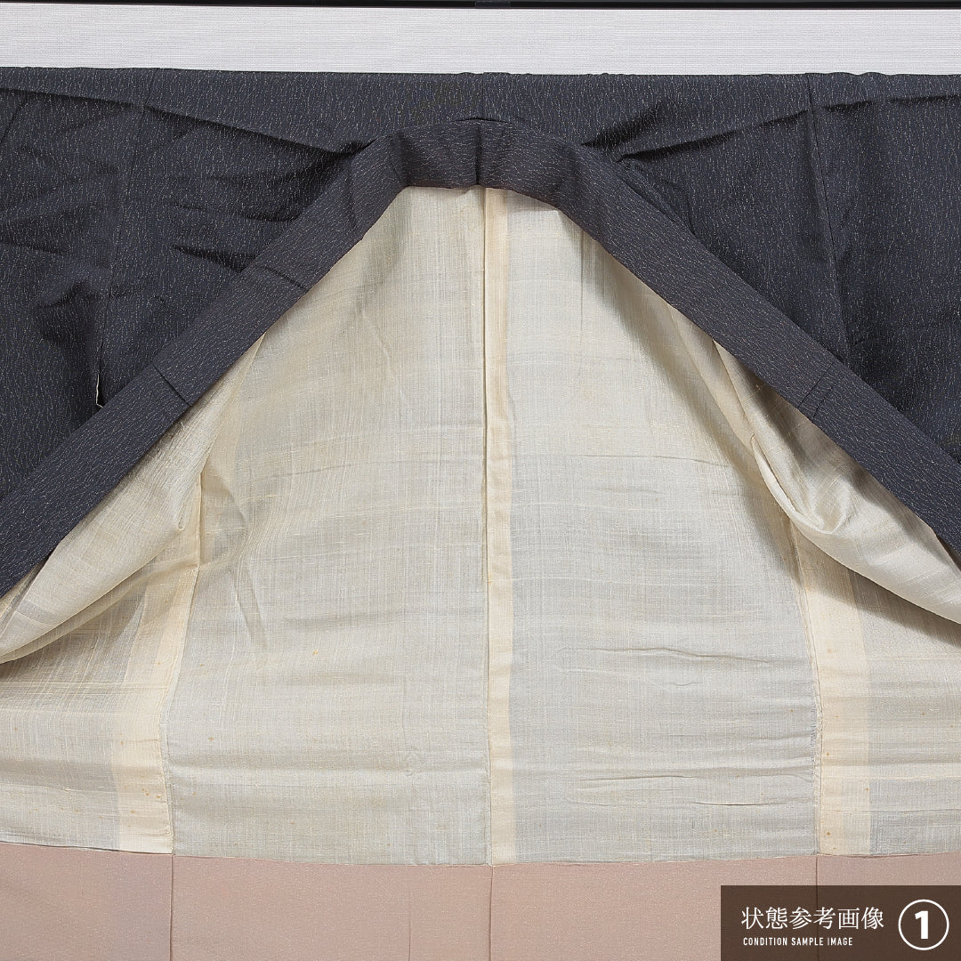 お召 袷 身丈148cm 裄丈62cm 正絹 Bランク インフォーマル バチ衿 XSサイズ 抽象柄 紺系 HP 1222-15932