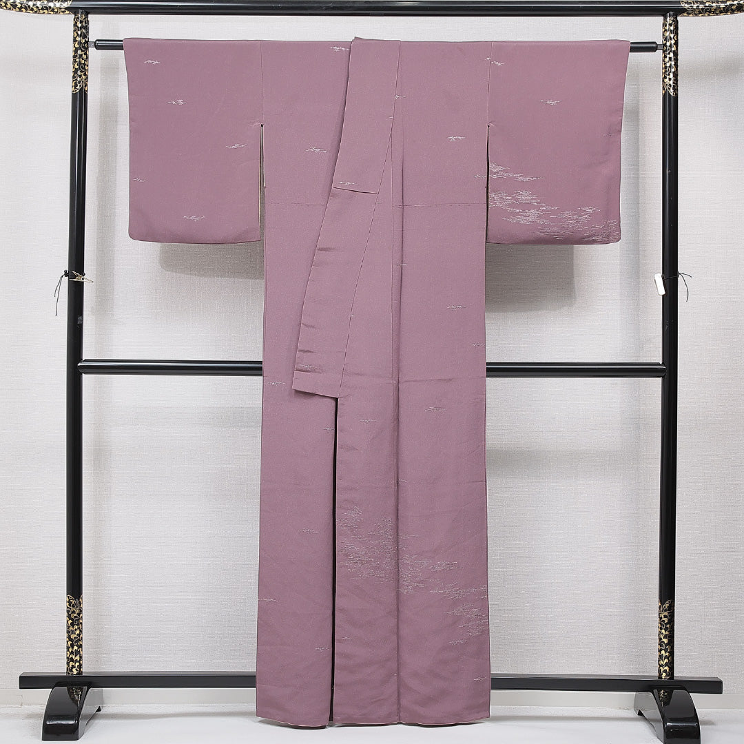 訪問着 袷 身丈161cm 裄丈63cm 正絹 Aランク Lサイズ 広衿 一つ紋（五三桐） セミフォーマル 創作柄 紫系 1212-15665