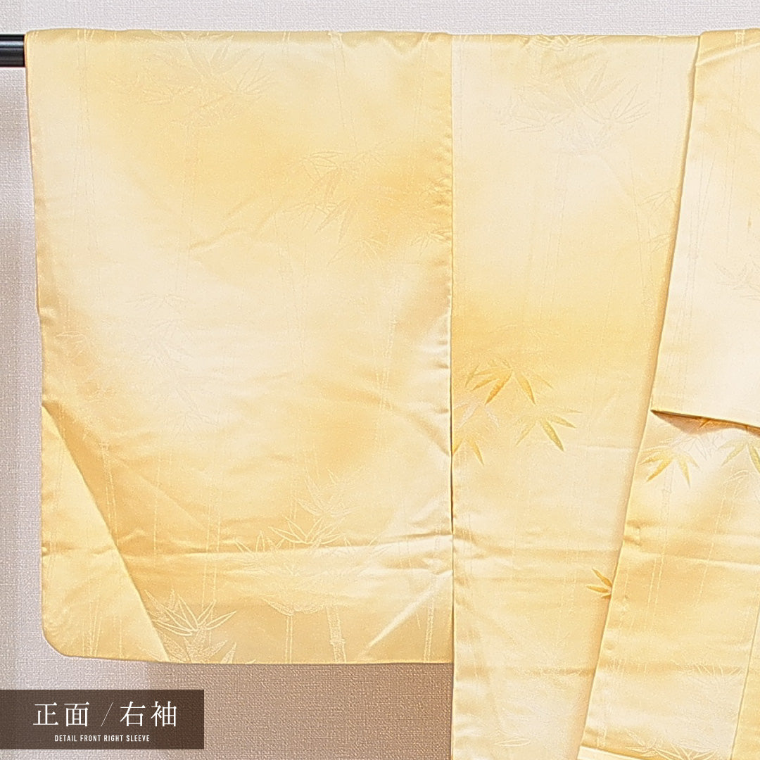 洗える着物 小紋 袷 身丈160cm 裄丈62cm ポリエステル Aランク インフォーマル 広衿 Lサイズ 笹 黄系 HP 1221-16332
