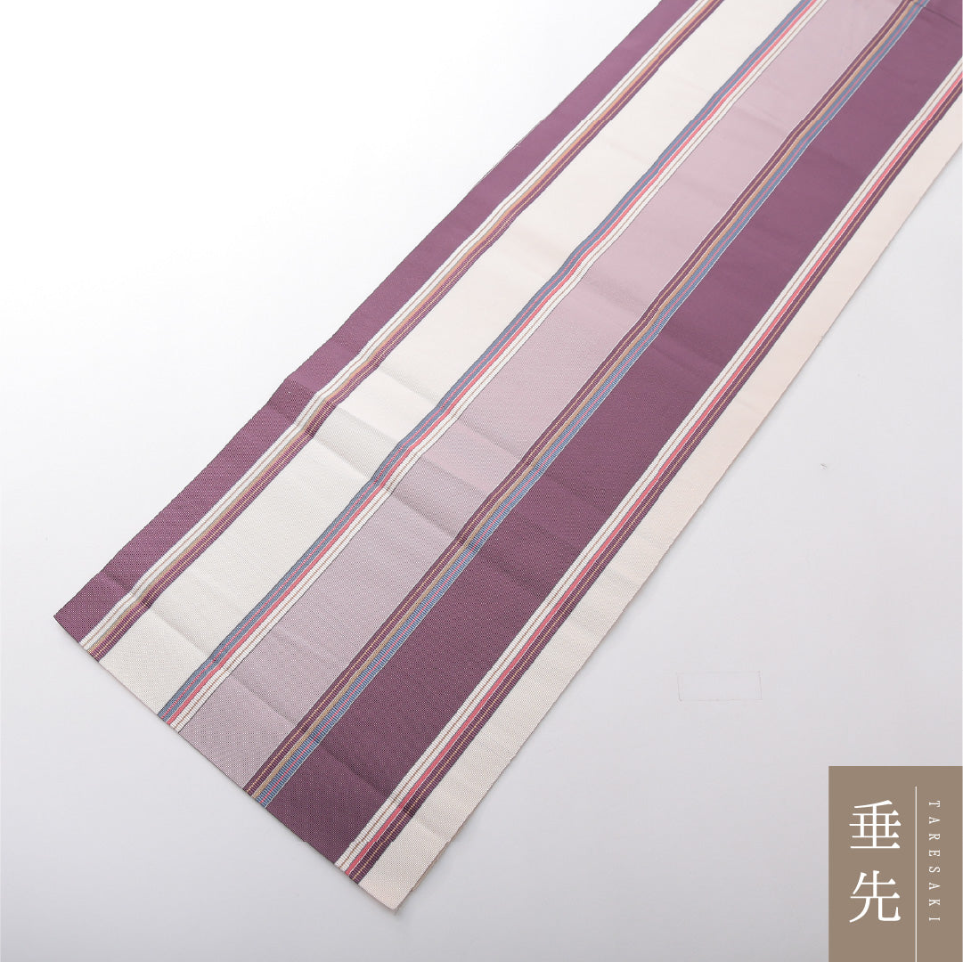 八寸名古屋帯 Cランク 帯丈354cm 正絹 全通 開き仕立て 帯芯なし 織り カジュアル 縞 クリーム系 HP 1245-03741