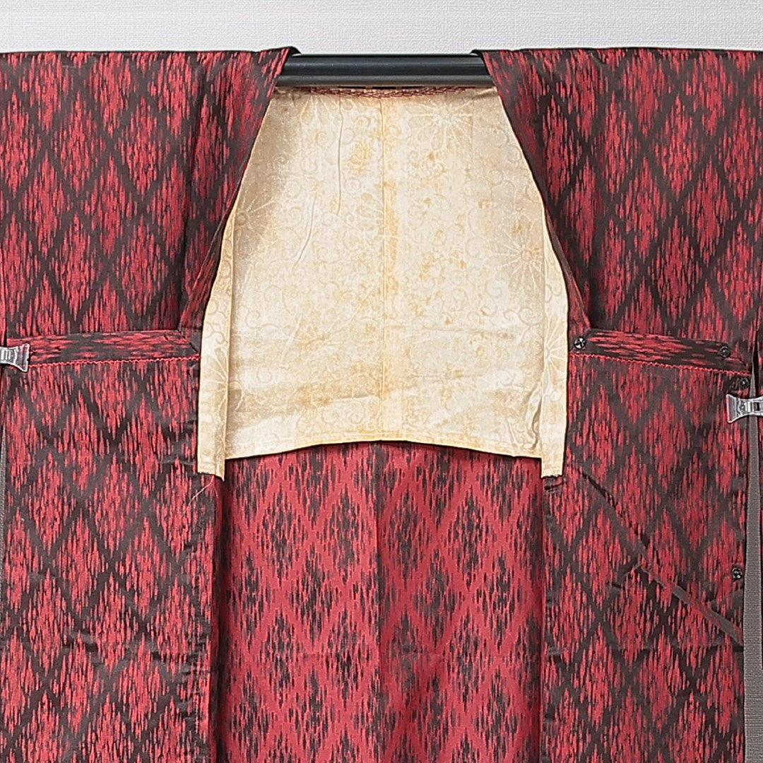 道行コート 袷 身丈120cm 裄丈63cm 正絹 Aランク Sサイズ 菱 赤系 HP 1237-15275