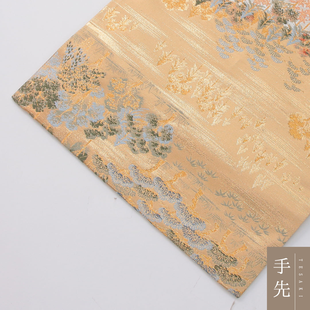 袋帯 帯丈436cm 翠祥錦 フォーマル 六通 Sランク 正絹 桜 松 証紙 金系 1223-02325