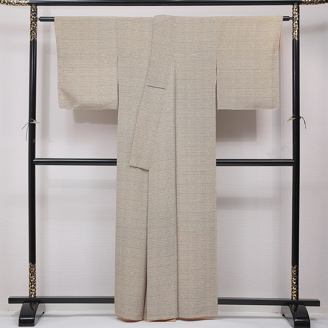 小紋 袷 身丈161cm 裄丈64cm 正絹 Sランク インフォーマル 広衿 Lサイズ 亀甲 多色系 RP 1221-15891