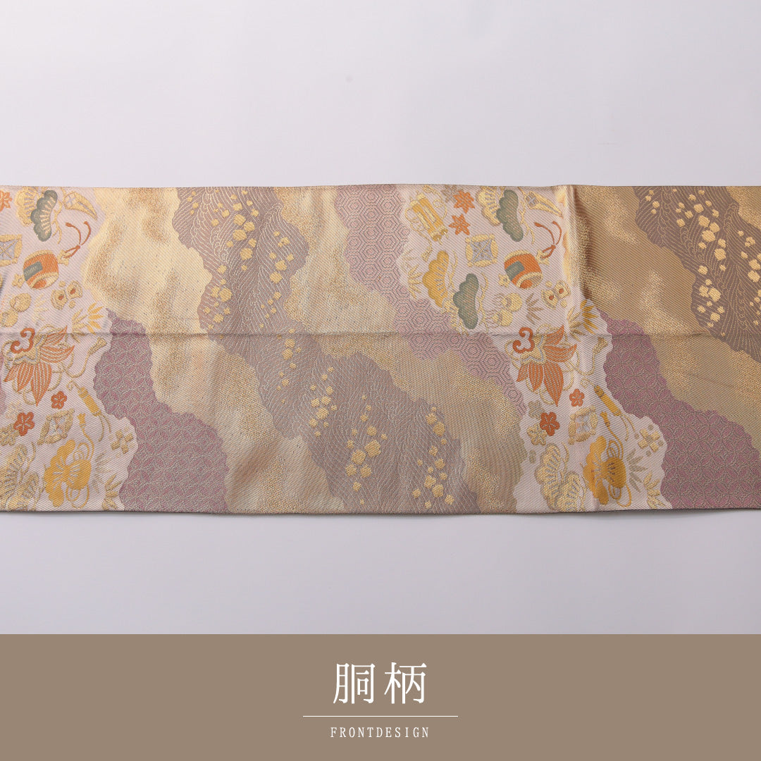 袋帯 帯丈416cm 正絹 六通 フォーマル 道長取り 吉祥文様 多色系 1243-01942