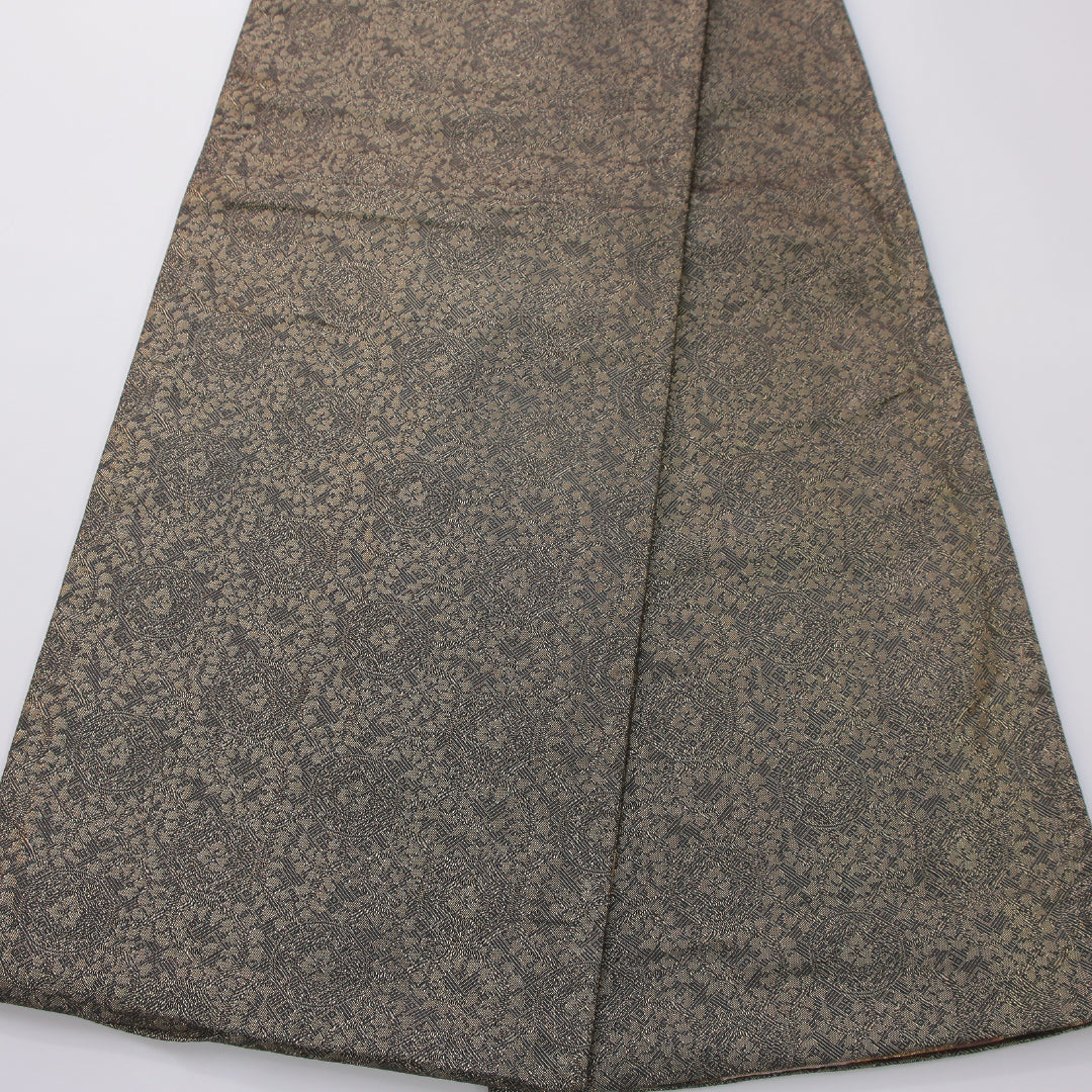 袋帯 帯丈428cm 彩華御車文 フォーマル 全通 Sランク 正絹 源氏車 菊 松 金系 黒系 1223-02329