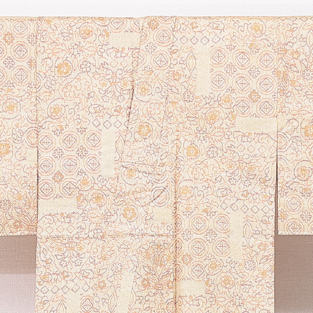 紬 袷 身丈146cm 裄丈58cm 正絹 Sランク カジュアル 広衿 XSサイズ 花柄 クリーム系 RP 1223-15087