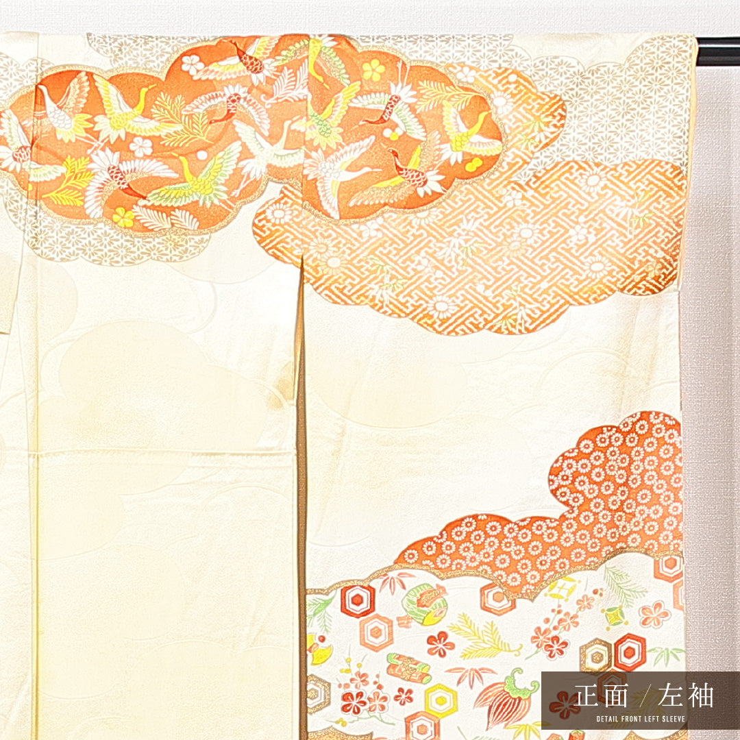 振袖 袷 身丈158cm 裄丈63cm フォーマル Cランク Mサイズ 正絹 広衿 鳥 雲 1213-F0641