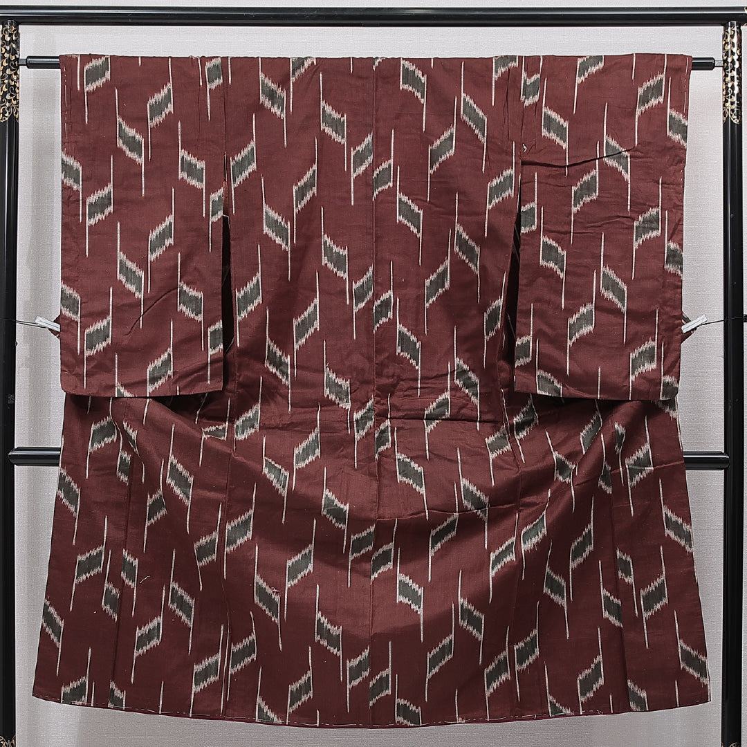 アンティーク 紬 袷 身丈140cm 裄丈61cm 正絹 Cランク 広衿 XSサイズ 絣 茶系 RP 1223-15515