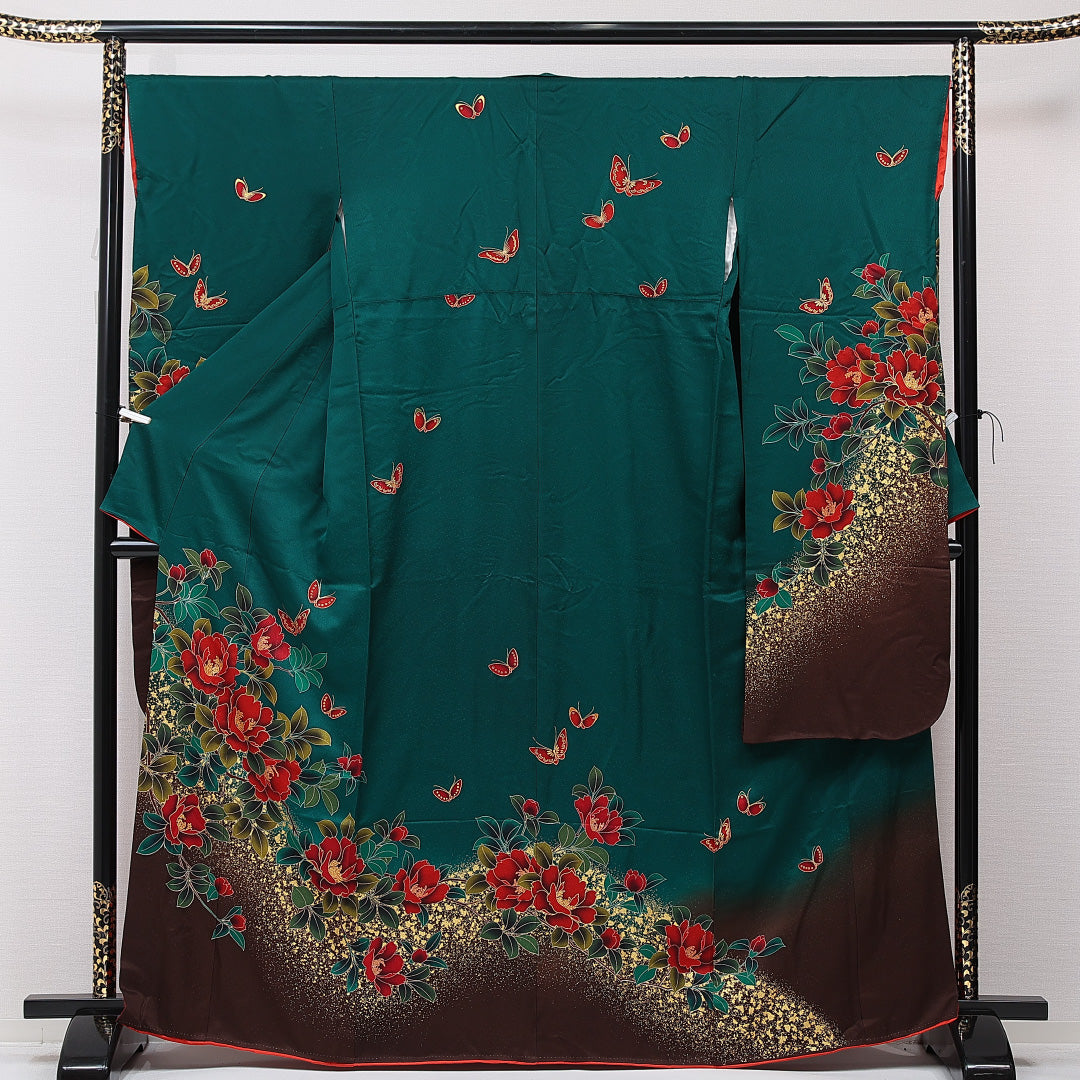 振袖 袷 身丈163cm 裄丈65cm フォーマル Aランク Lサイズ 正絹 広衿 蝶 牡丹 1213-F0715