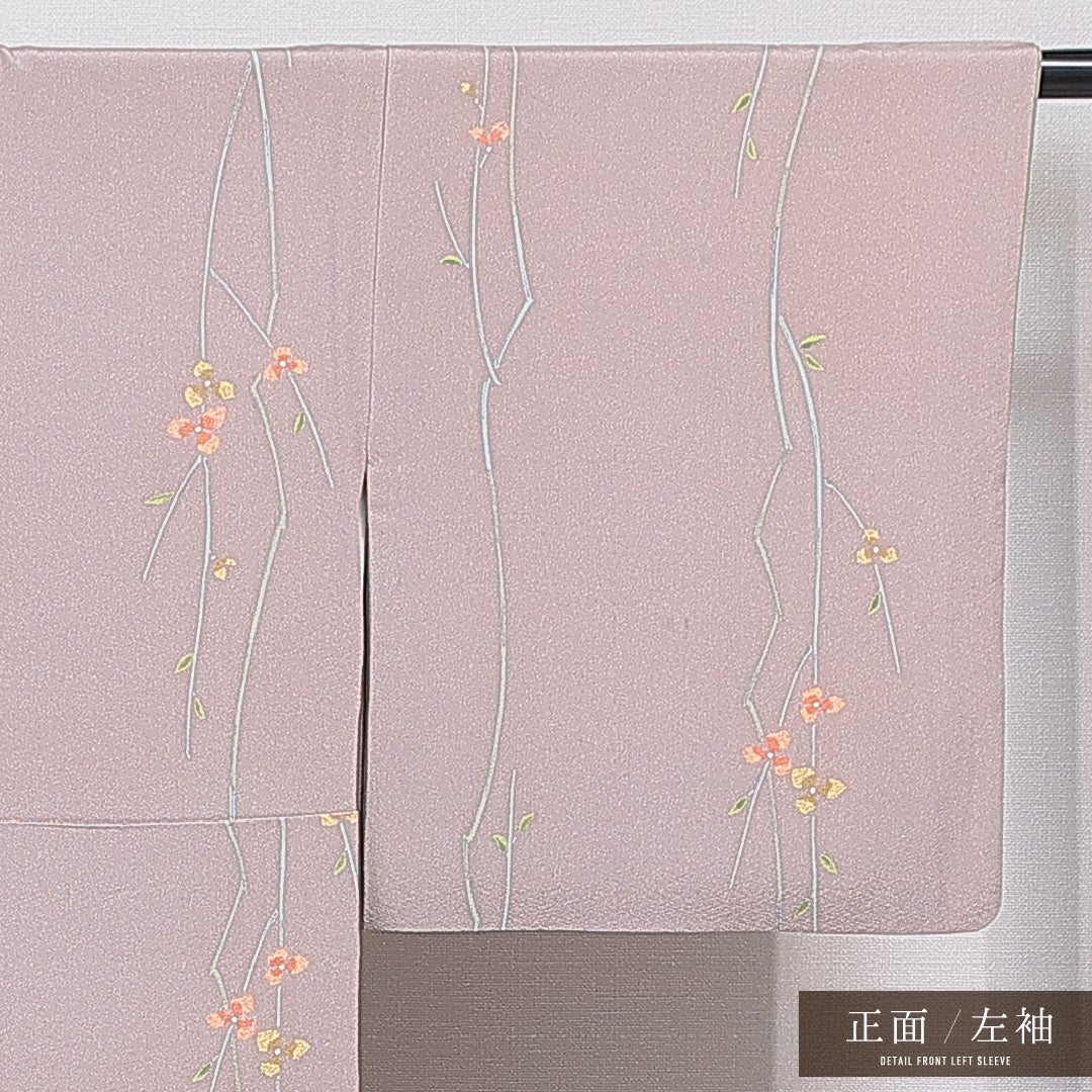 小紋 袷 身丈156cm 裄丈62cm 正絹 Sランク Mサイズ 広衿 インフォーマル 植物柄 グレー系 1215-15644