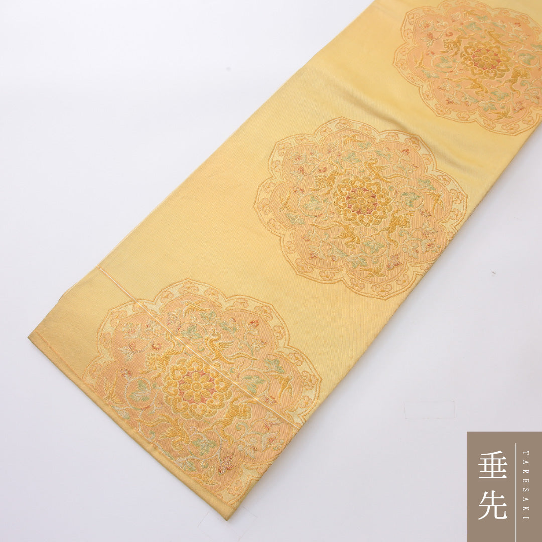 袋帯 帯丈410cm 正絹 六通 フォーマル 鏡裏文 黄系 1243-02215