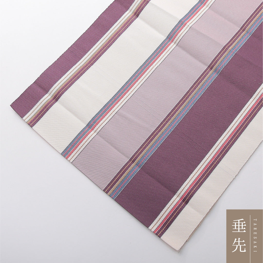 八寸名古屋帯 Cランク 帯丈354cm 正絹 全通 開き仕立て 帯芯なし 織り カジュアル 縞 クリーム系 HP 1245-03741