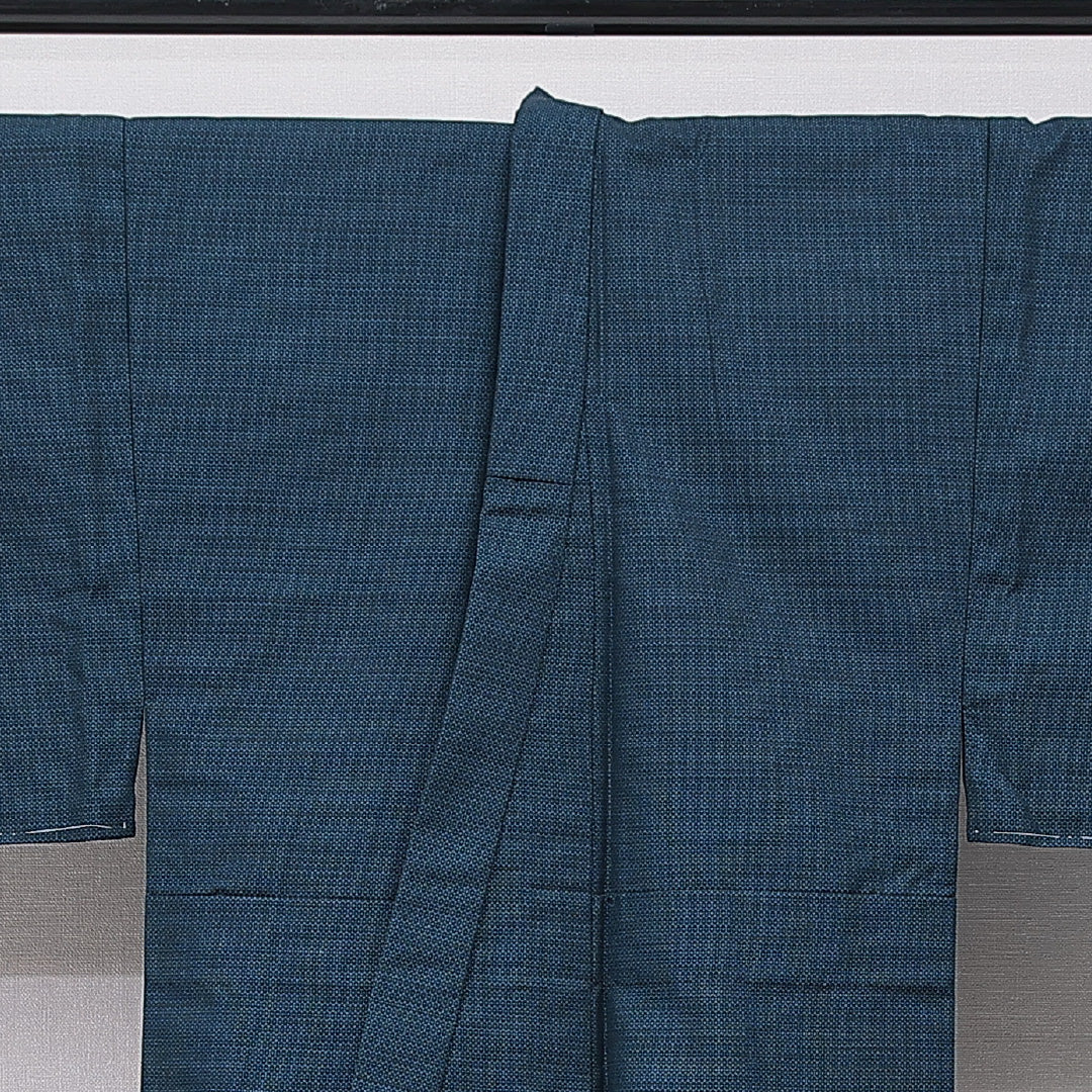 ウールの男着物（紬） 洗える着物 単衣 身丈139cm 裄丈67cm ウール Cランク Sサイズ 棒衿 カジュアル 肩当て 亀甲 1219-15764