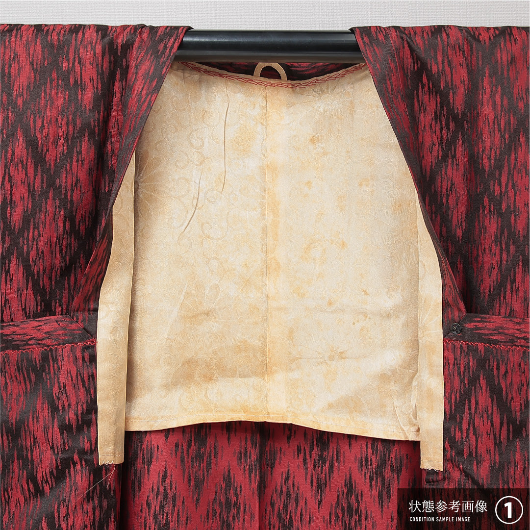 道行コート 袷 身丈120cm 裄丈63cm 正絹 Aランク Sサイズ 菱 赤系 HP 1237-15275