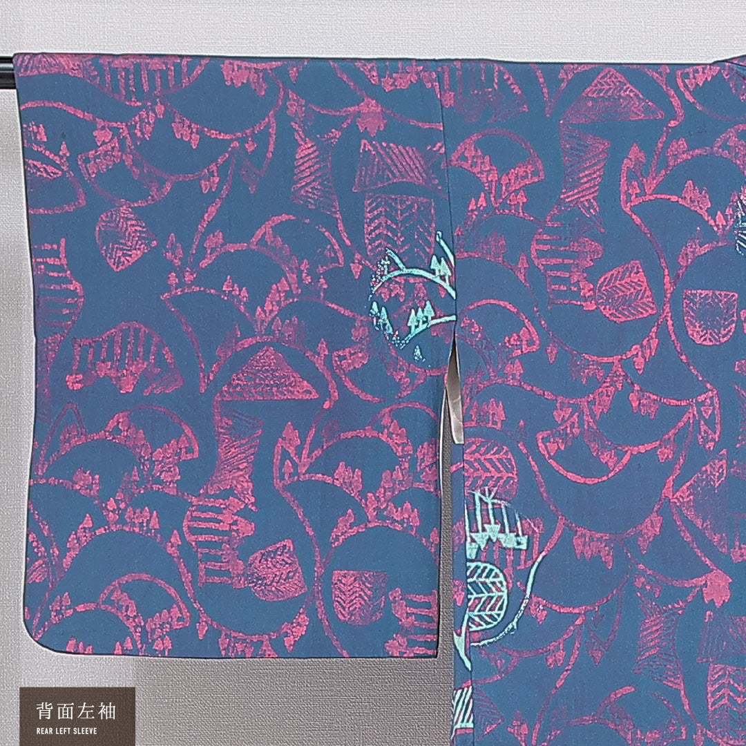 羽織 袷 身丈79cm 裄丈62cm 正絹 Aランク カジュアル Sサイズ 紐あり 創作柄 青系 RP 1232-16183