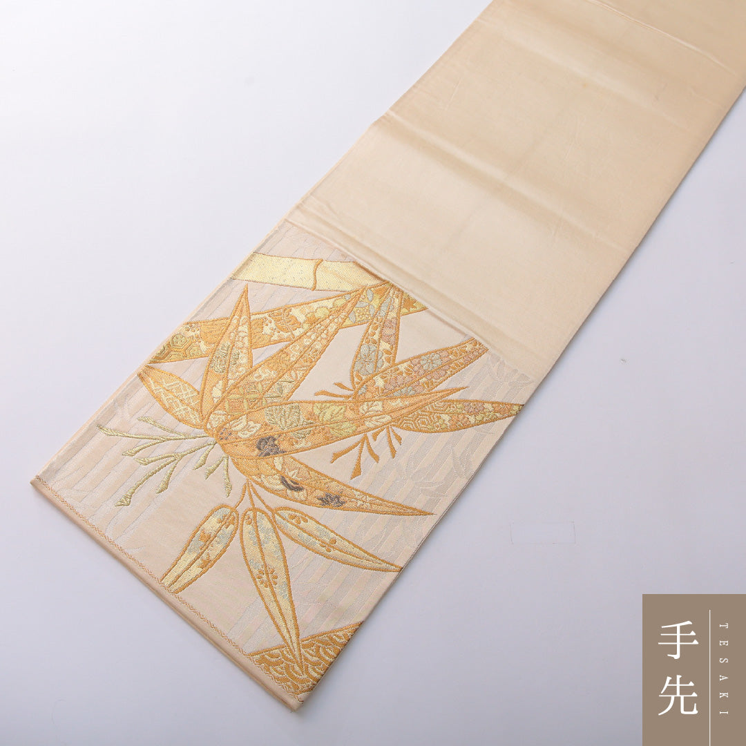 袋帯 帯丈416cm 正絹 六通 フォーマル 笹 吉祥文様 クリーム系 1243-01981