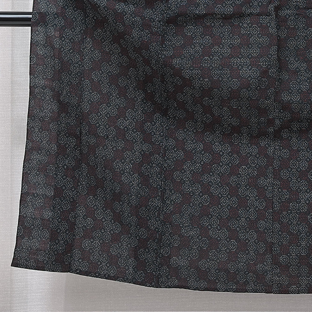 麻の紬 夏物 洗える着物 夏物 身丈152cm 裄丈60cm 麻 Aランク Sサイズ バチ衿 カジュアル 創作柄 紺系 1216-15328