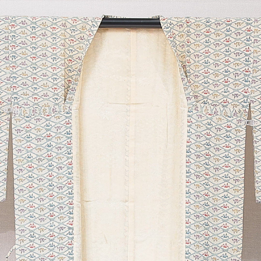 道行コート 袷 身丈91cm 裄丈63cm 正絹 Cランク セミフォーマル Sサイズ 折鶴 クリーム系 LP 1237-16798