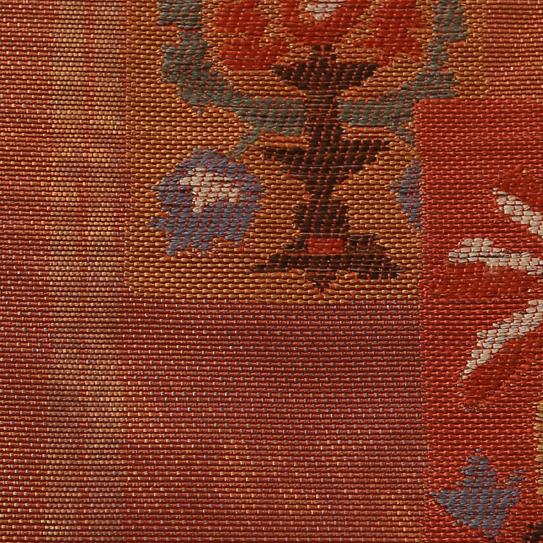 袋帯 帯丈428cm セミフォーマル 六通 Aランク 正絹 創作柄 朱系 1223-01907