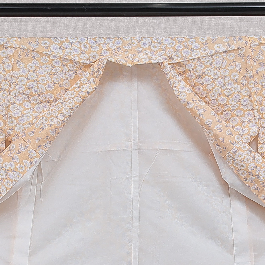 小紋 洗える着物 袷 身丈163cm 裄丈65cm ポリエステル Dランク Lサイズ 広衿 インフォーマル 撫子 クリーム系 朱系 1215-16353