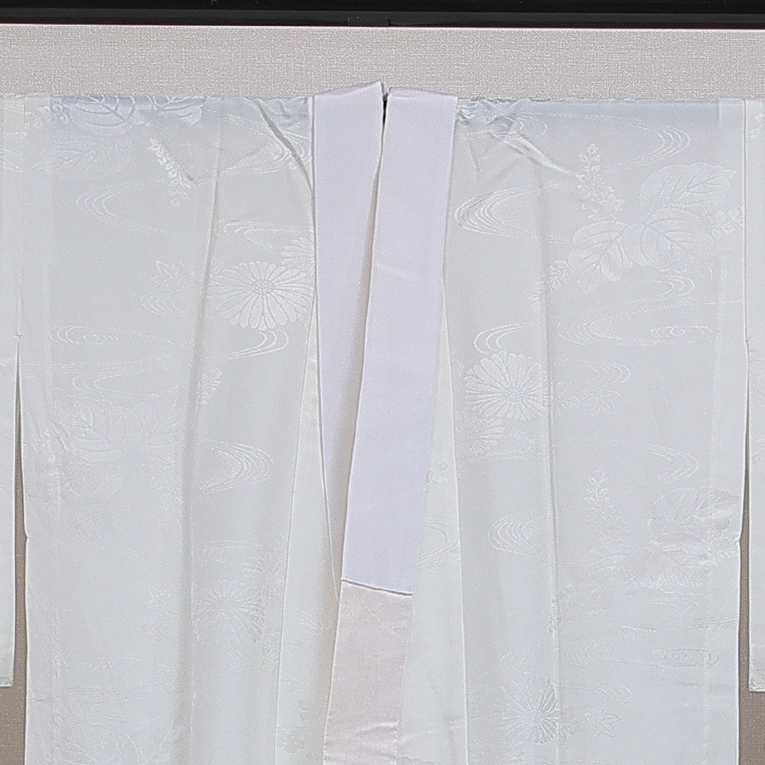 長襦袢 無双袖 身丈134cm 裄丈65cm 正絹 Sランク XLサイズ 菊 クリーム系 RP 1239-16629