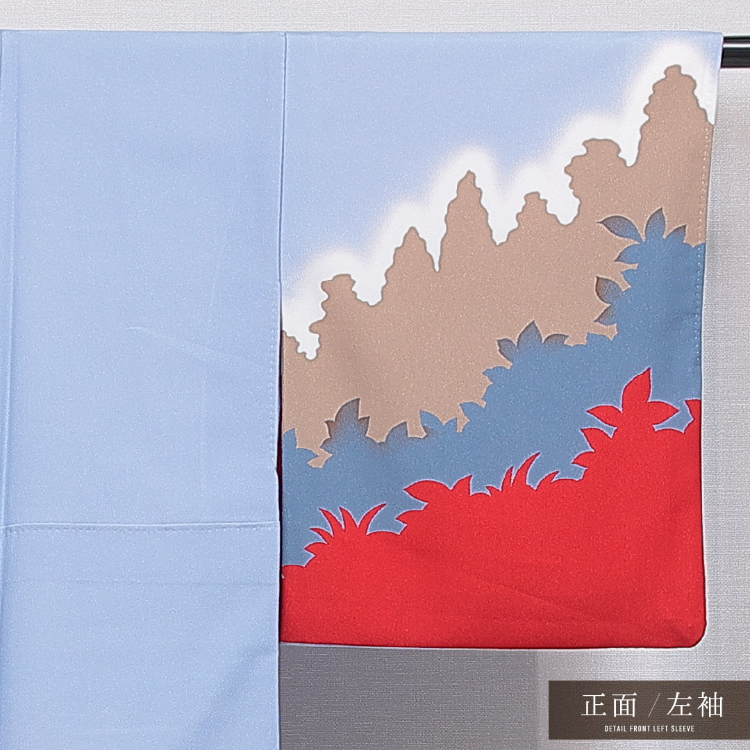 洗える着物 付下げ 袷 身丈159cm 裄丈65cm ポリエステル Bランク インフォーマル バチ衿 Mサイズ 山 水色系 HP 1218-16400