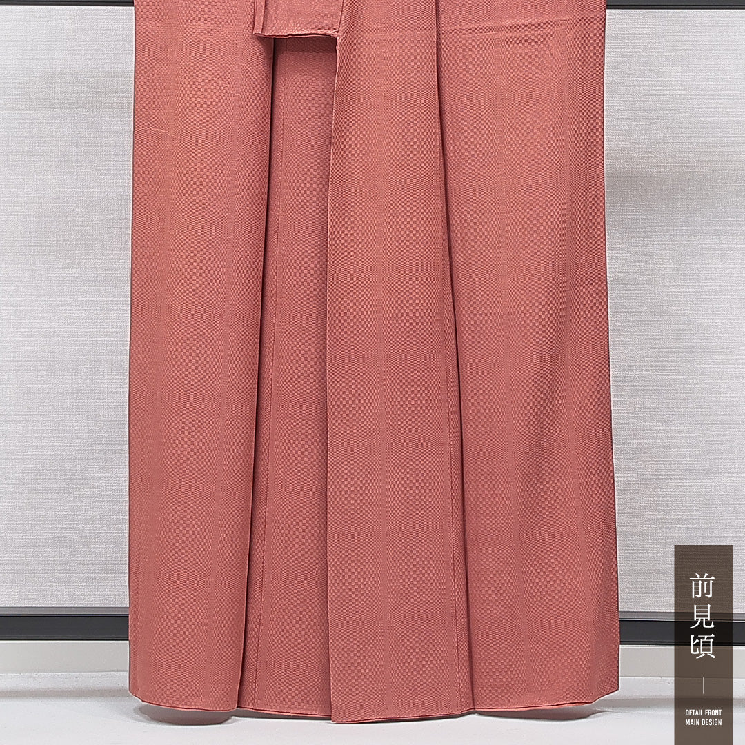 色無地 袷 身丈160cm 裄丈64cm 正絹 Cランク インフォーマル 広衿 Lサイズ 無地 朱系 HP 1219-15585