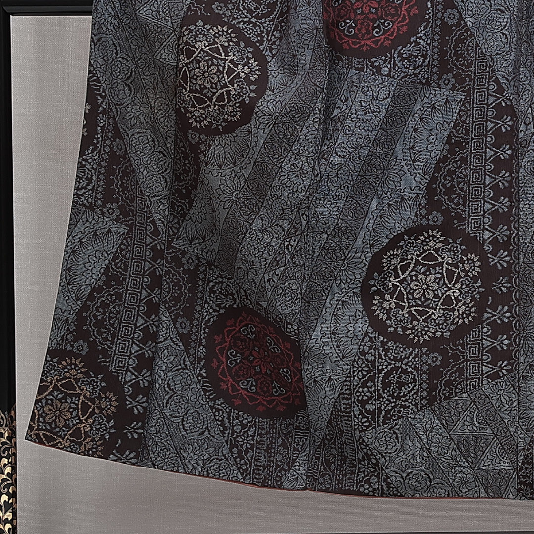 アンティーク 紬 袷 身丈148cm 裄丈63cm 正絹 Aランク XSサイズ 広衿 鏡裏文 グレー系 青系 1216-14724