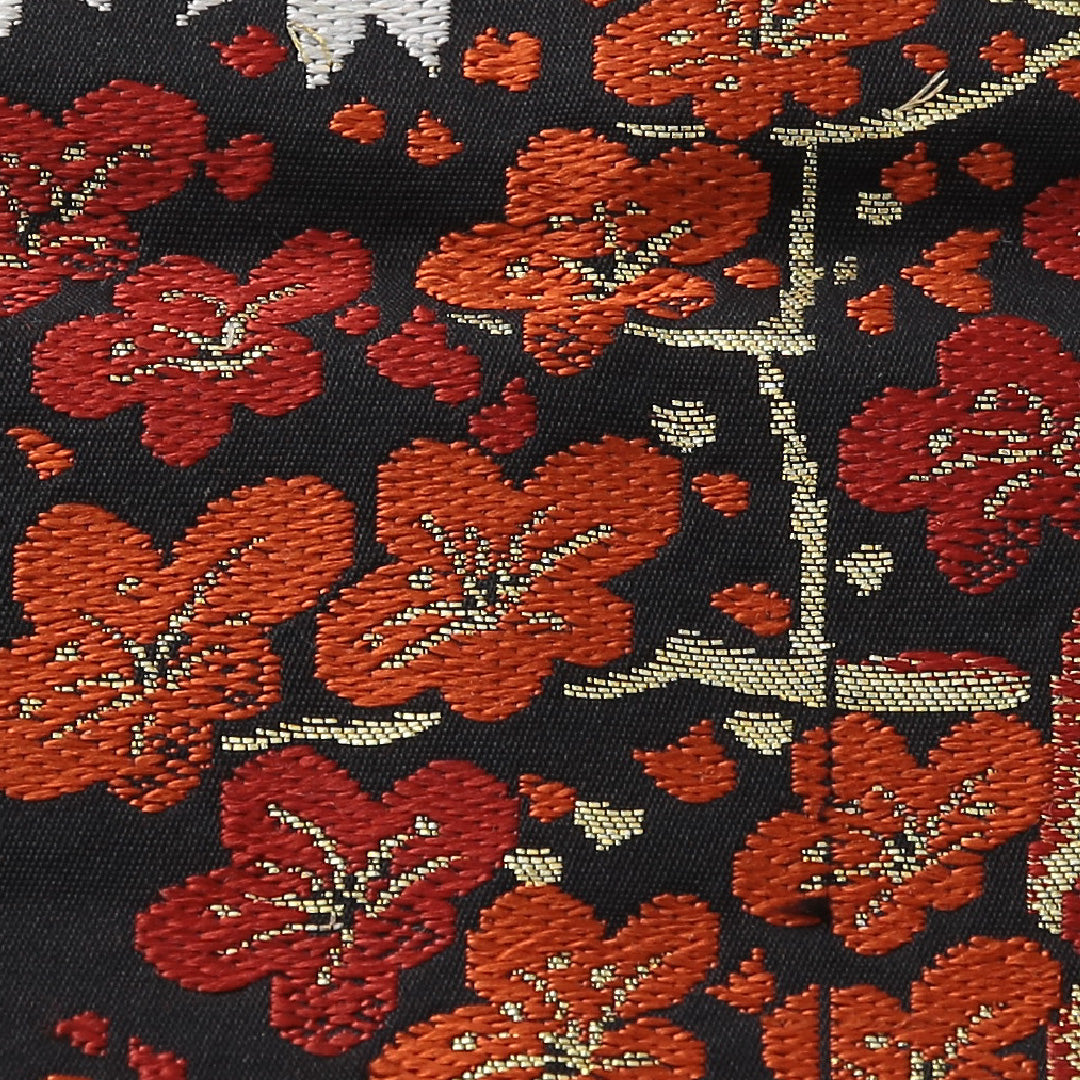 九寸名古屋帯 帯丈336cm インフォーマル 名古屋仕立て 六通 Aランク 正絹 梅 菊 黒系 1224-03817