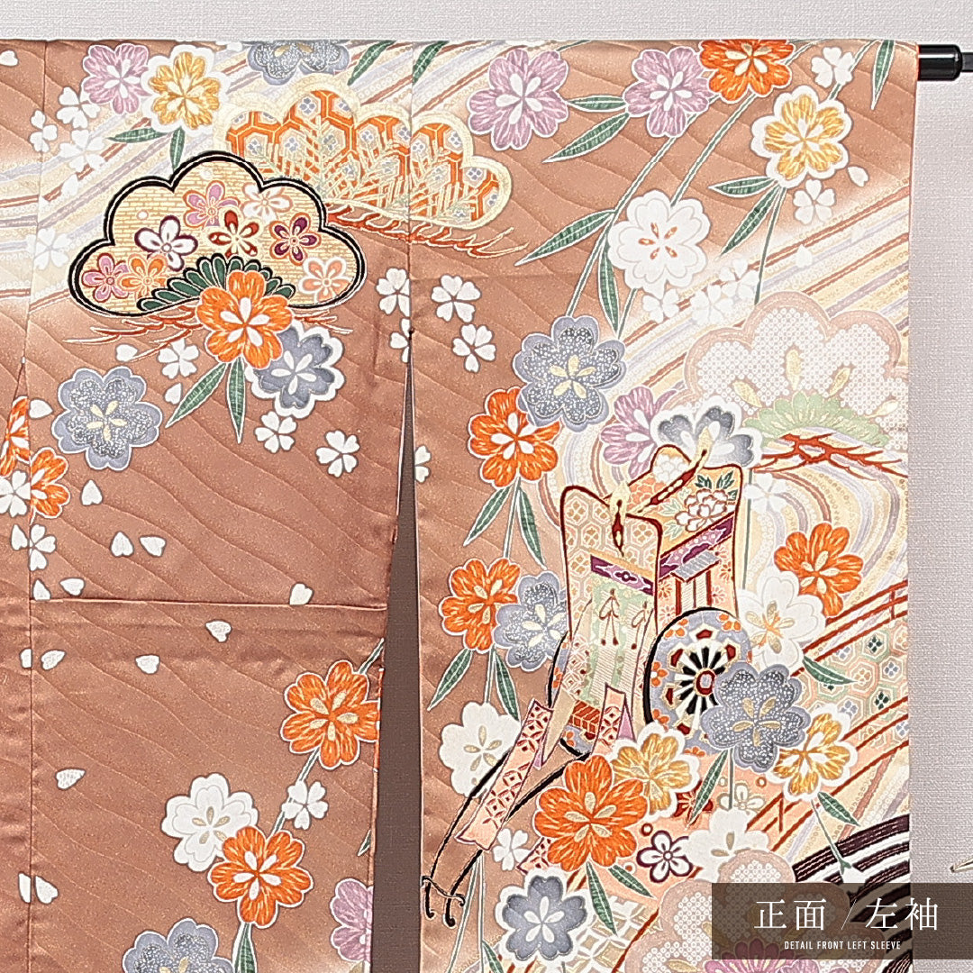 振袖 袷 身丈166cm 裄丈65cm フォーマル Sランク XLサイズ 正絹 広衿 御所車 菊 1213-F0716