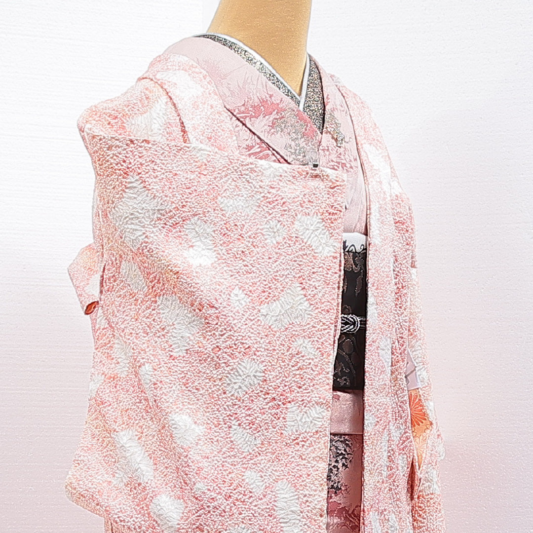 羽織 袷 身丈74cm 裄丈61cm 正絹 Sランク カジュアル Sサイズ 抽象柄 ピンク系 RP 1232-16840