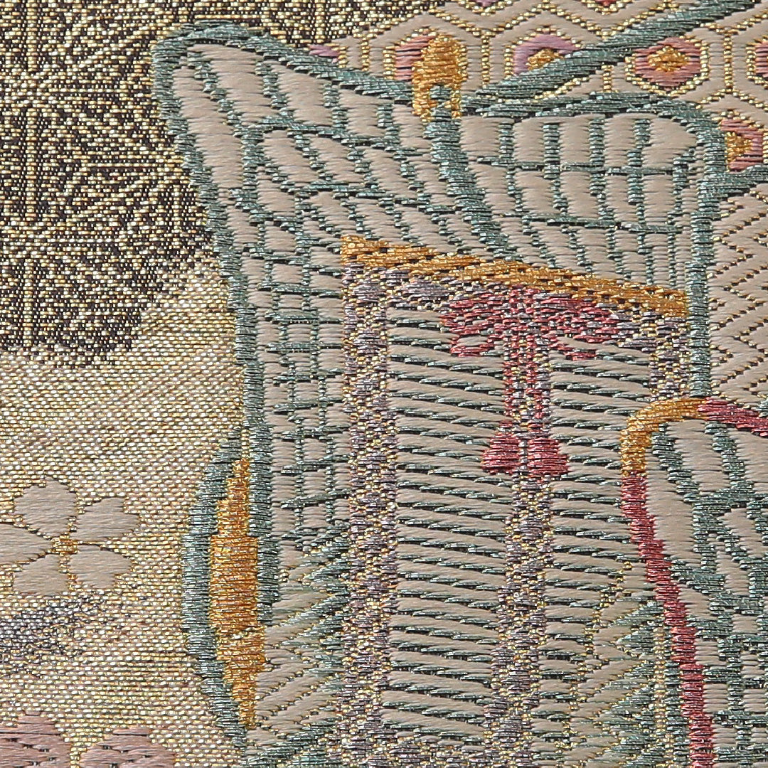 袋帯 帯丈440cm フォーマル 六通 Sランク 正絹 花車 桜 金系 多色系 1223-01891