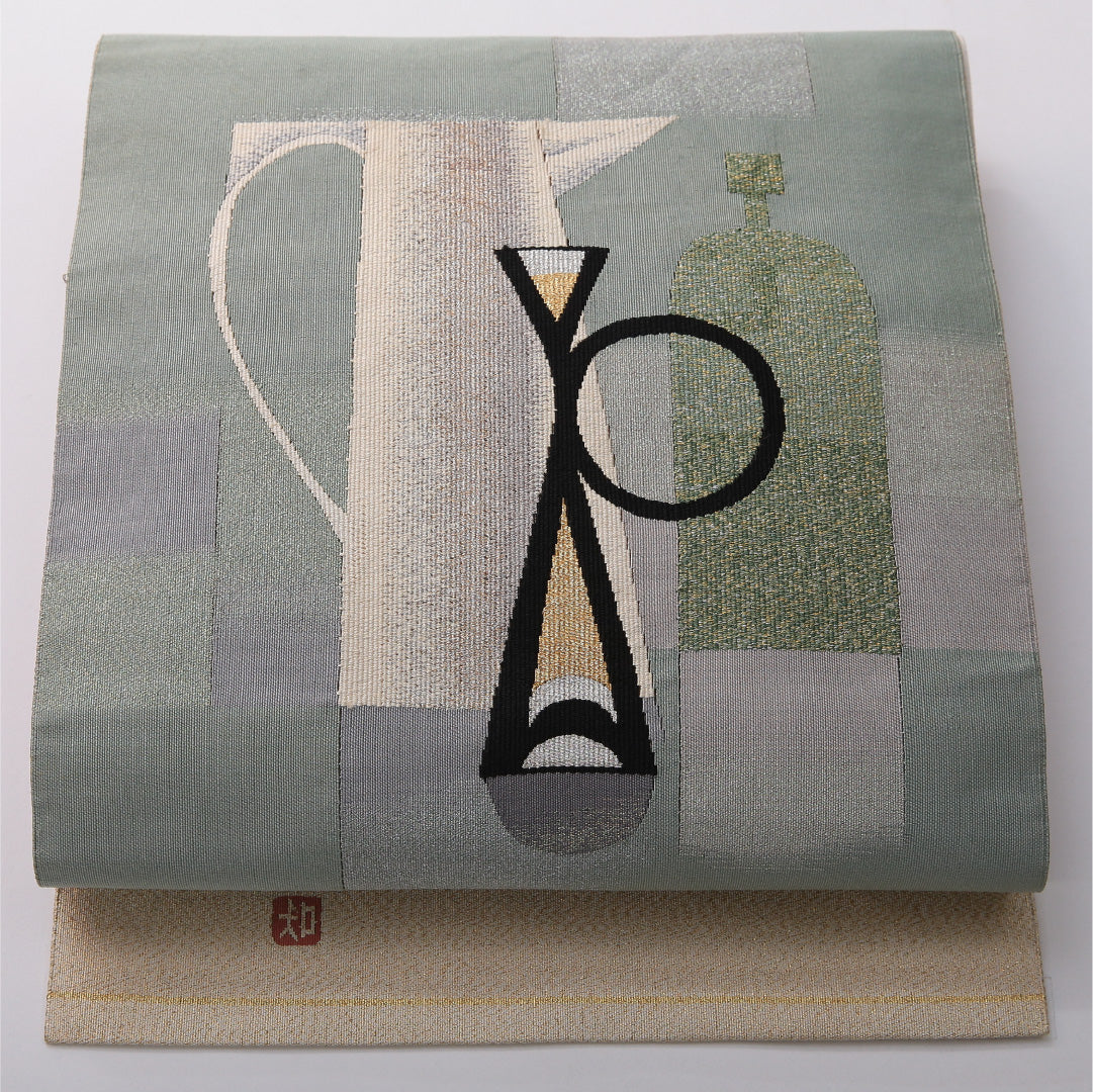 八寸名古屋帯 帯丈352cm カジュアル 松葉仕立て ポイント柄 帯芯なし Cランク 正絹 創作柄 多色系 1224-03512