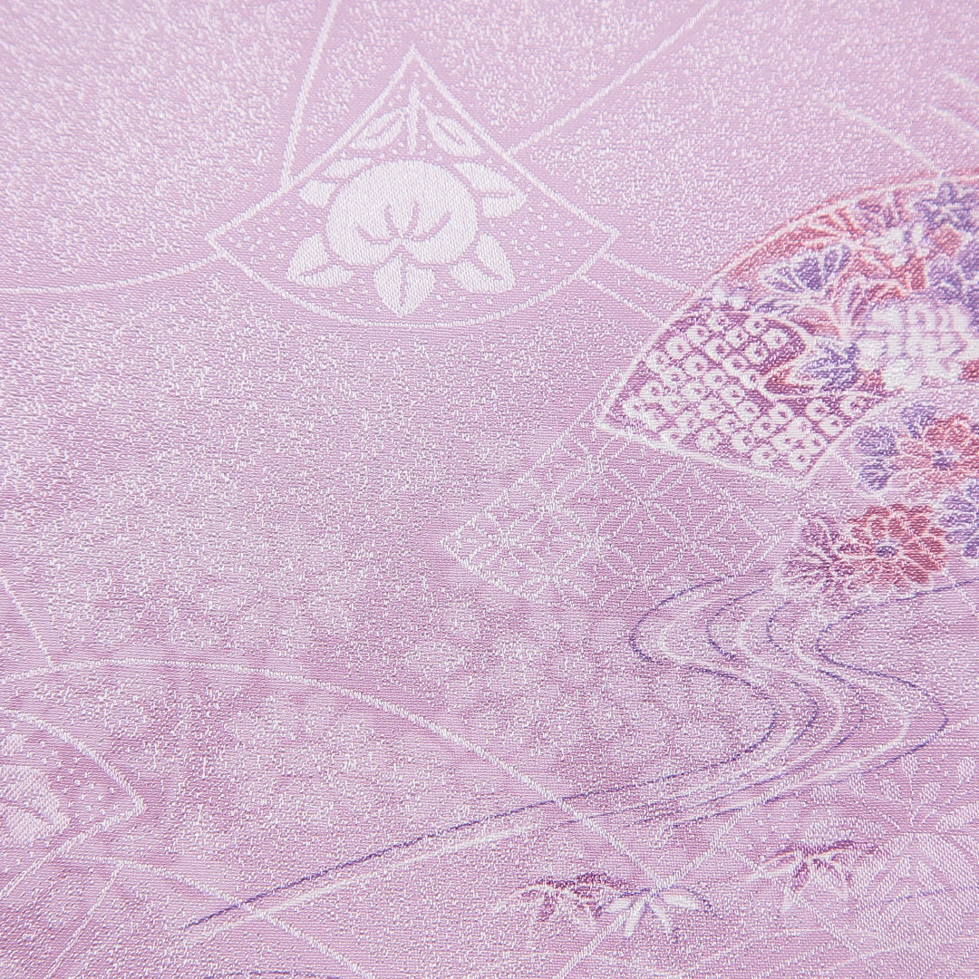 新古品 小紋 洗える着物 袷 身丈158cm 裄丈65cm ポリエステル Nランク Mサイズ 広衿 インフォーマル 吉祥文様 菊 紫系 1215-15788