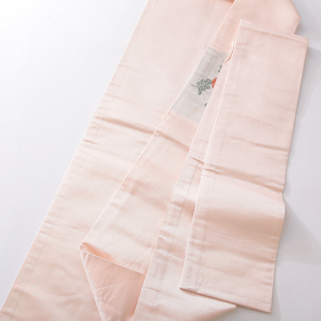 九寸名古屋帯 帯丈350cm セミフォーマル 名古屋仕立て ポイント柄 Cランク 正絹 吉祥文様 菊 ピンク系 1224-03833