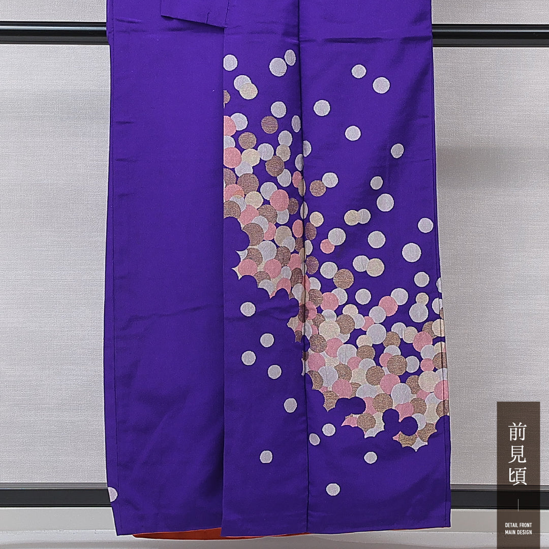 アンティーク 付下げ（お召） 袷 身丈153cm 裄丈63cm 正絹 Aランク Sサイズ 広衿 水玉 紫系 1261-16755