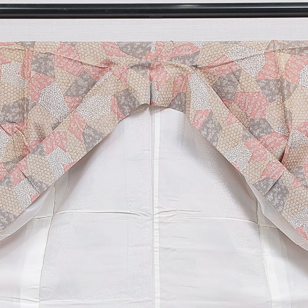 小紋 洗える着物 袷 身丈159cm 裄丈63cm ポリエステル Cランク Mサイズ 広衿 インフォーマル 寄せ柄 桜 多色系 1215-16098