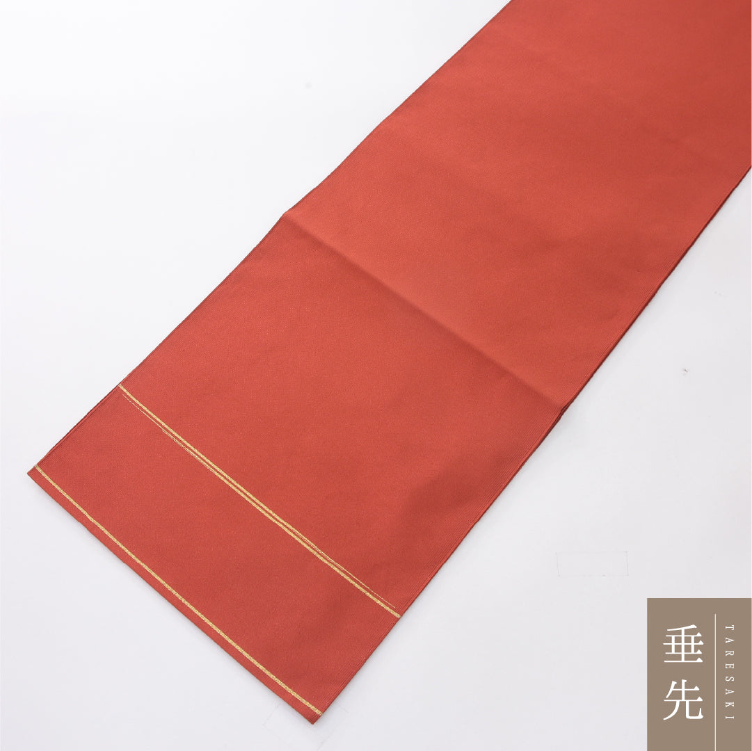 八寸名古屋帯 Sランク 帯丈362cm 正絹 全通 開き仕立て 織り カジュアル 綴れ織 無地 朱系 HP 1245-04049