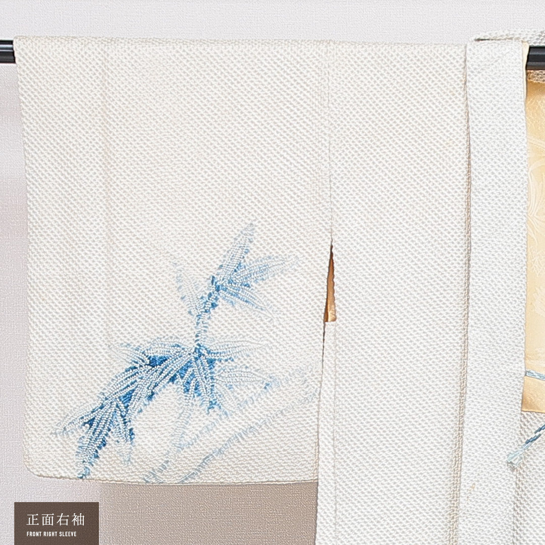羽織 袷 身丈83cm 裄丈65cm 正絹 Cランク カジュアル Mサイズ 紐あり 笹 クリーム系 HP 1232-16836