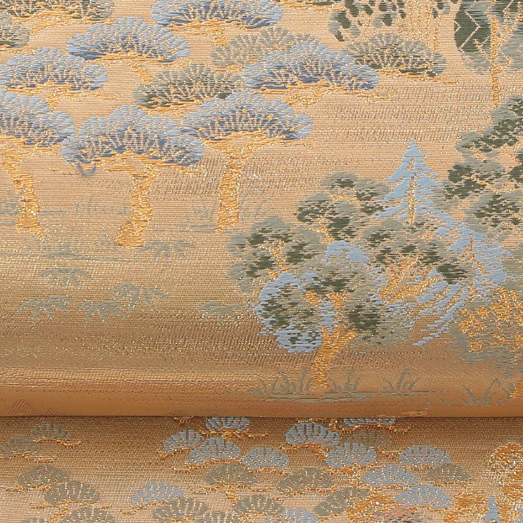 袋帯 帯丈436cm 翠祥錦 フォーマル 六通 Sランク 正絹 桜 松 証紙 金系 1223-02325