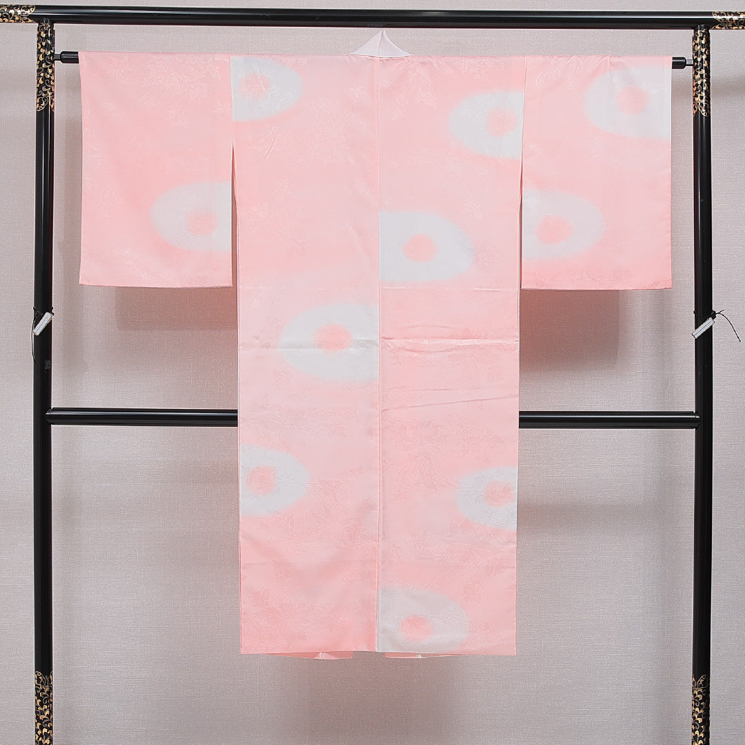 長襦袢 無双袖 身丈129cm 裄丈63cm 正絹 Sランク Lサイズ 流水 百合 ピンク系 RP 1239-16509