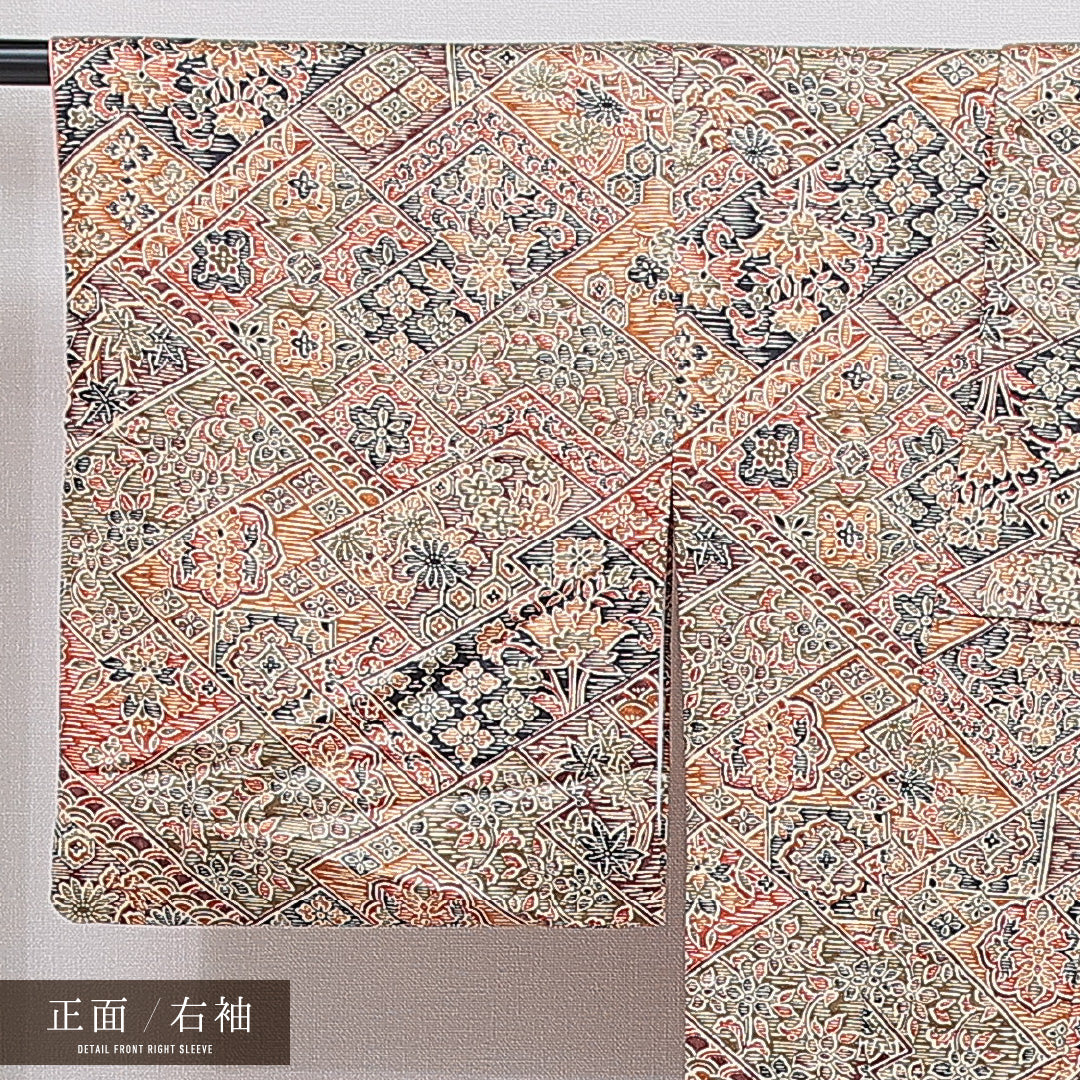 洗える着物 小紋 袷 身丈165cm 裄丈66cm ポリエステル Sランク インフォーマル 広衿 XLサイズ 鏡裏文 多色系 RP 1221-16051