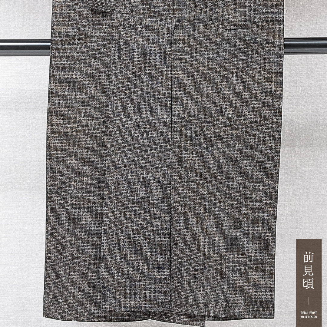 男着物 単衣 身丈137cm 裄丈64cm 正絹 Sランク Sサイズ 棒衿 カジュアル 居敷当て 肩当て 無地 黒系 1219-15237