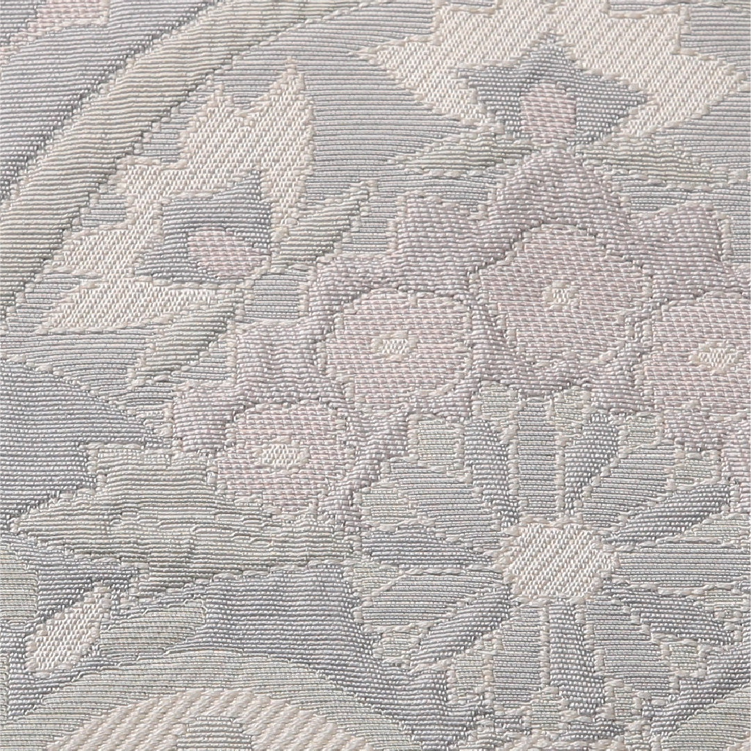 八寸名古屋帯 帯丈339cm セミフォーマル 松葉仕立て 六通 Dランク 正絹 アラベスク文様 白系 1224-03599