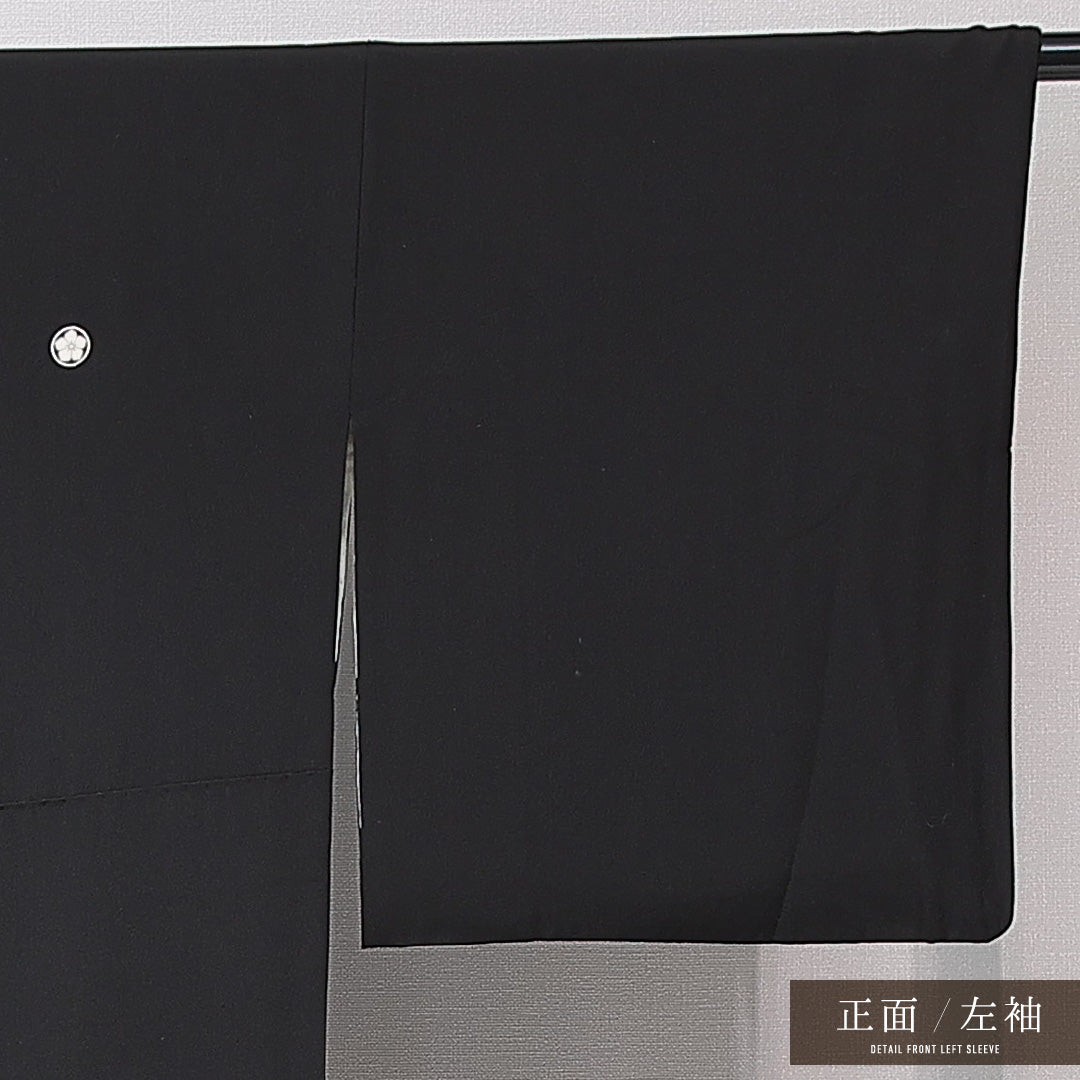 黒留袖 袷 身丈161cm 裄丈64cm 三つ紋 丸に桔梗 フォーマル Aランク Lサイズ 正絹 比翼仕立て 広衿 楼閣 松 1211-F0680