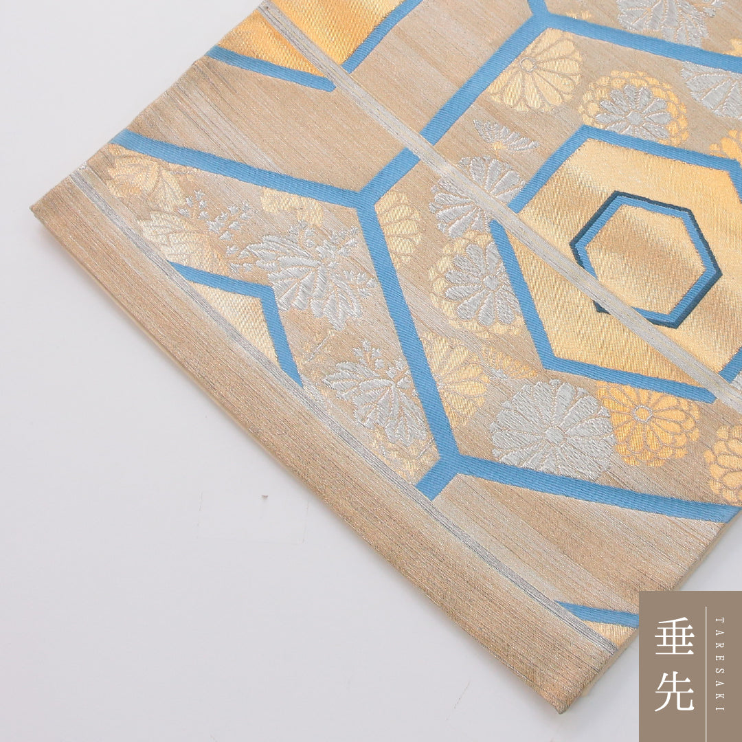 袋帯 帯丈438cm フォーマル 六通 Aランク 正絹 亀甲 金系 1223-02313