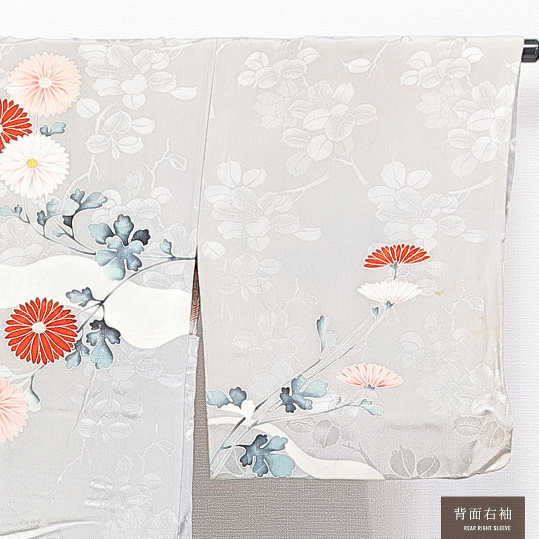 アンティーク 羽織 袷 身丈84cm 裄丈65cm 正絹 Cランク Mサイズ 菊 グレー系 1217-16806