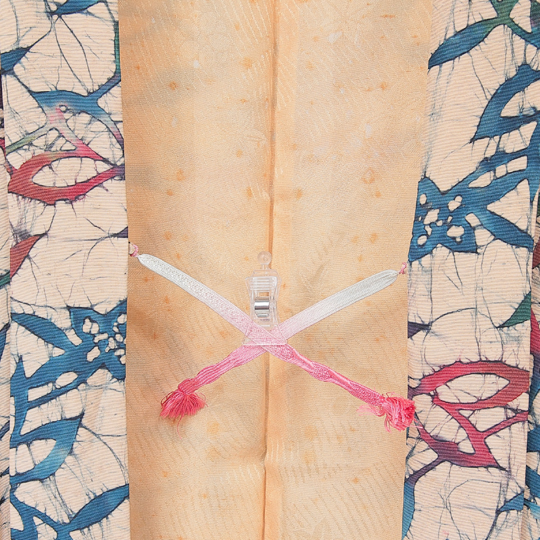 羽織 袷 身丈72cm 裄丈65cm 正絹 Aランク Mサイズ カジュアル 紐あり 植物柄 クリーム系 1217-15121