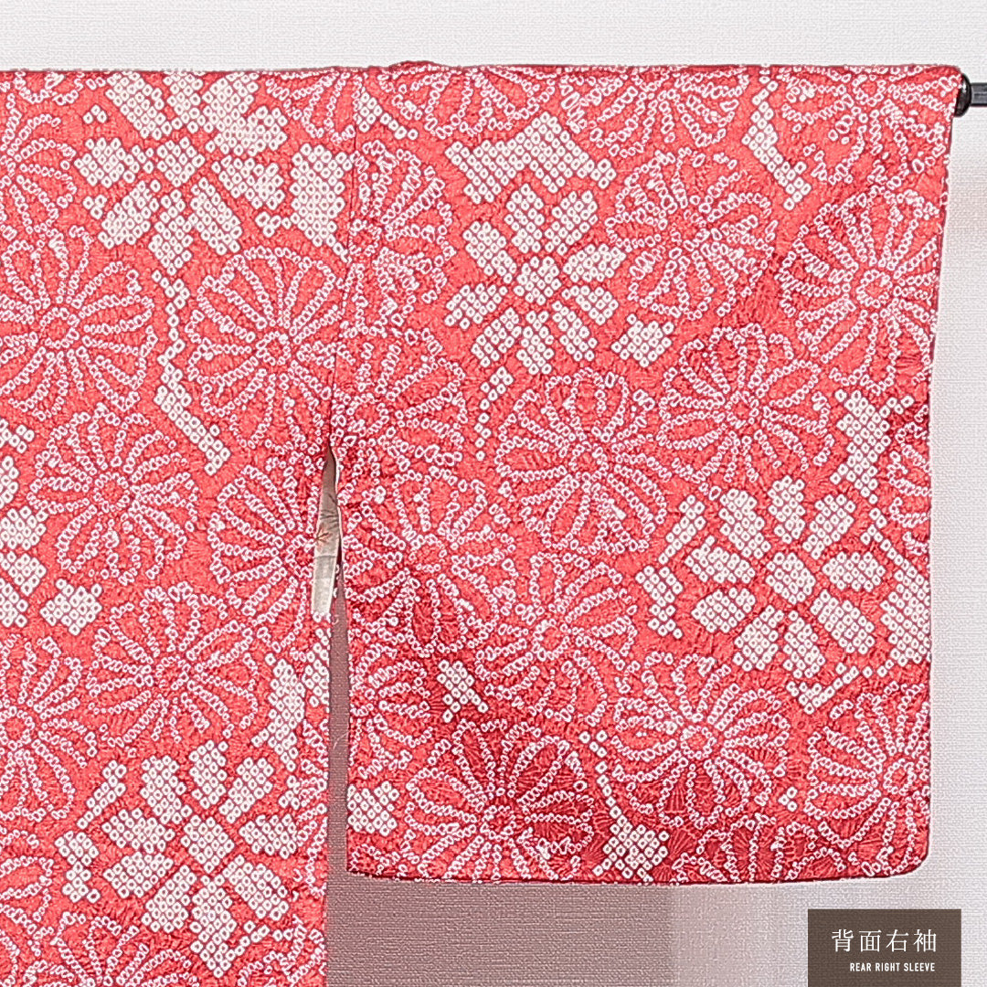 羽織 袷 身丈77cm 裄丈65cm 正絹 Aランク カジュアル Mサイズ 紐あり 菊 赤系 HP 1232-16454