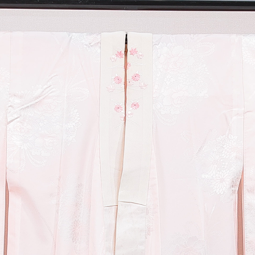 振袖用 長襦袢 無双袖 身丈128cm 裄丈62cm 正絹 Sランク Lサイズ 菊 ピンク系 RP 1240-15387